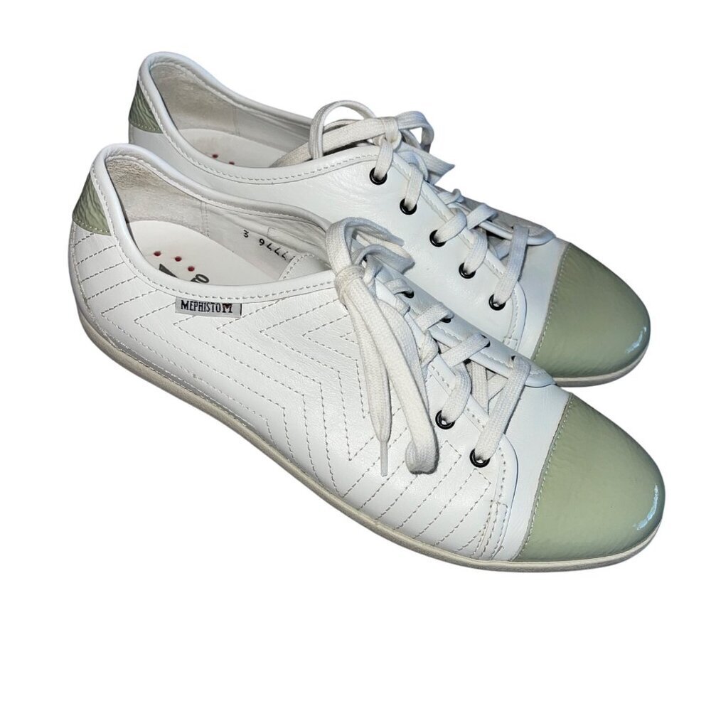 Mephisto Womens Sneakers Size 8 Green Cap Toe Lace Up Leather Air Jet